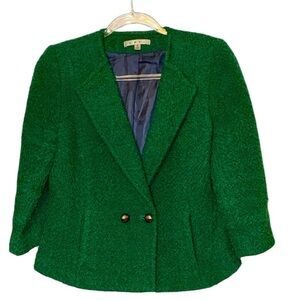 CAbi Ivy Kelly Green Boucle 3/4 Sleeve Blazer Jacket Style 532 Back Darts intact